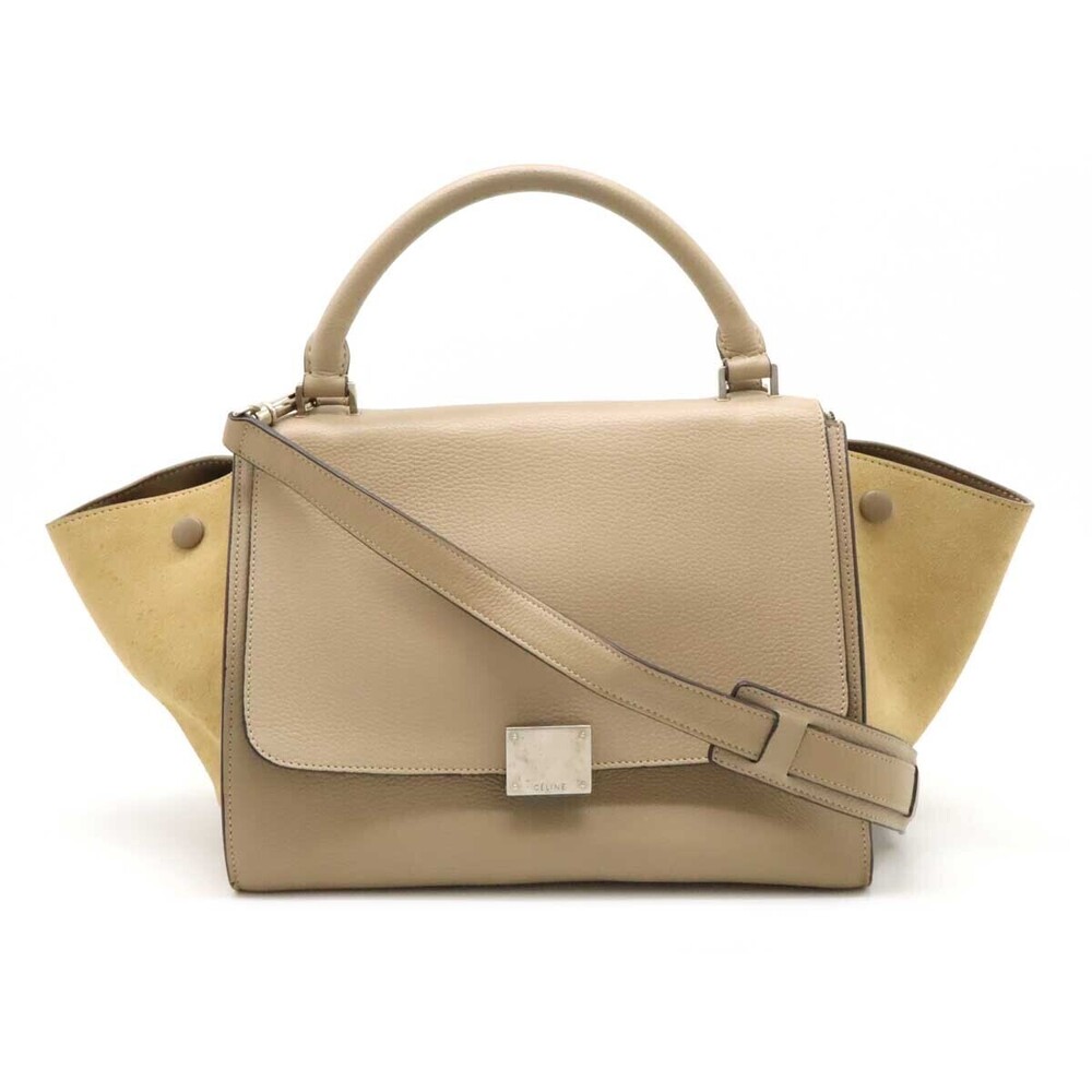 Celine Trapeze 2way Shoulder Bag Hobo Leather Suede Beige Cream